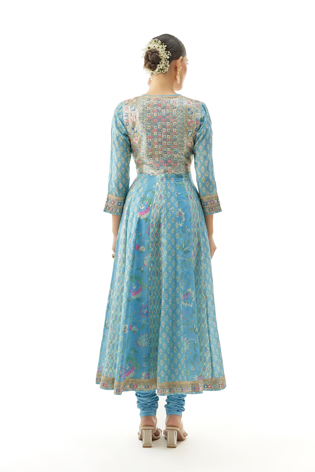 Anarkali Churidar Dupatta Blue Yellow