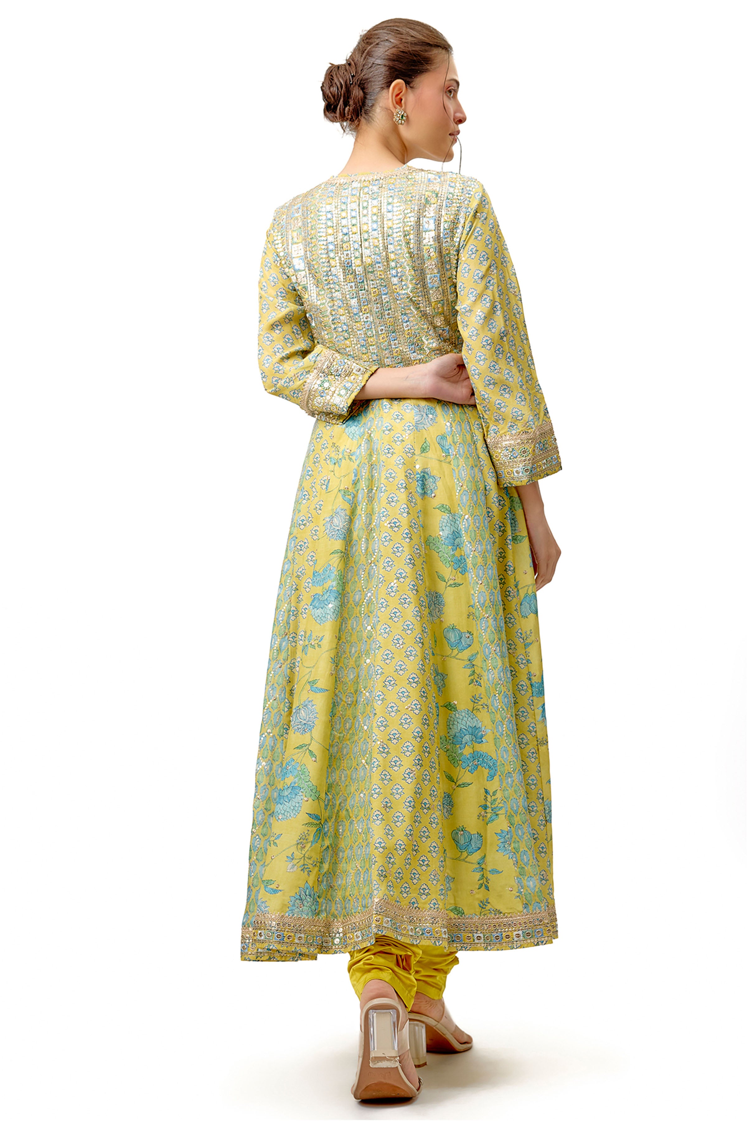 Anarkali Churidar Dupatta Blue Yellow