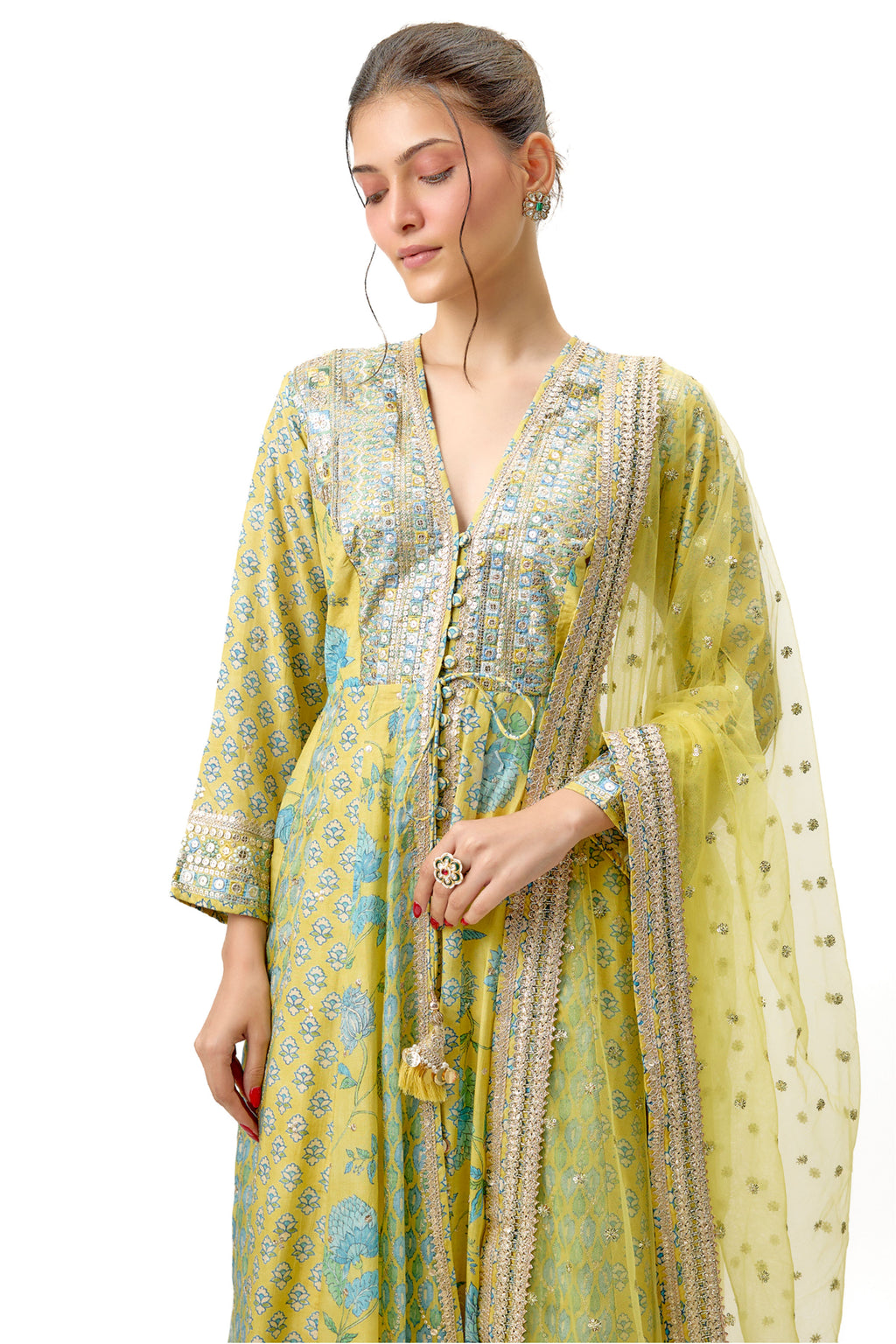Anarkali Churidar Dupatta Blue Yellow
