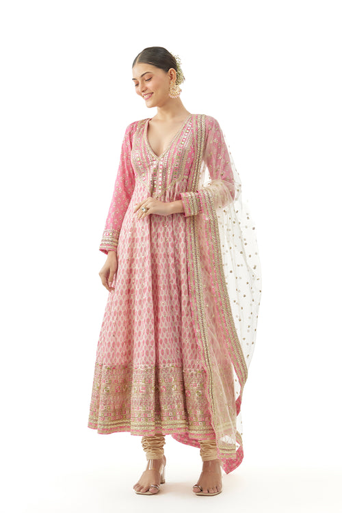 ANARKALI DUPATTA CHURIDAR PINK