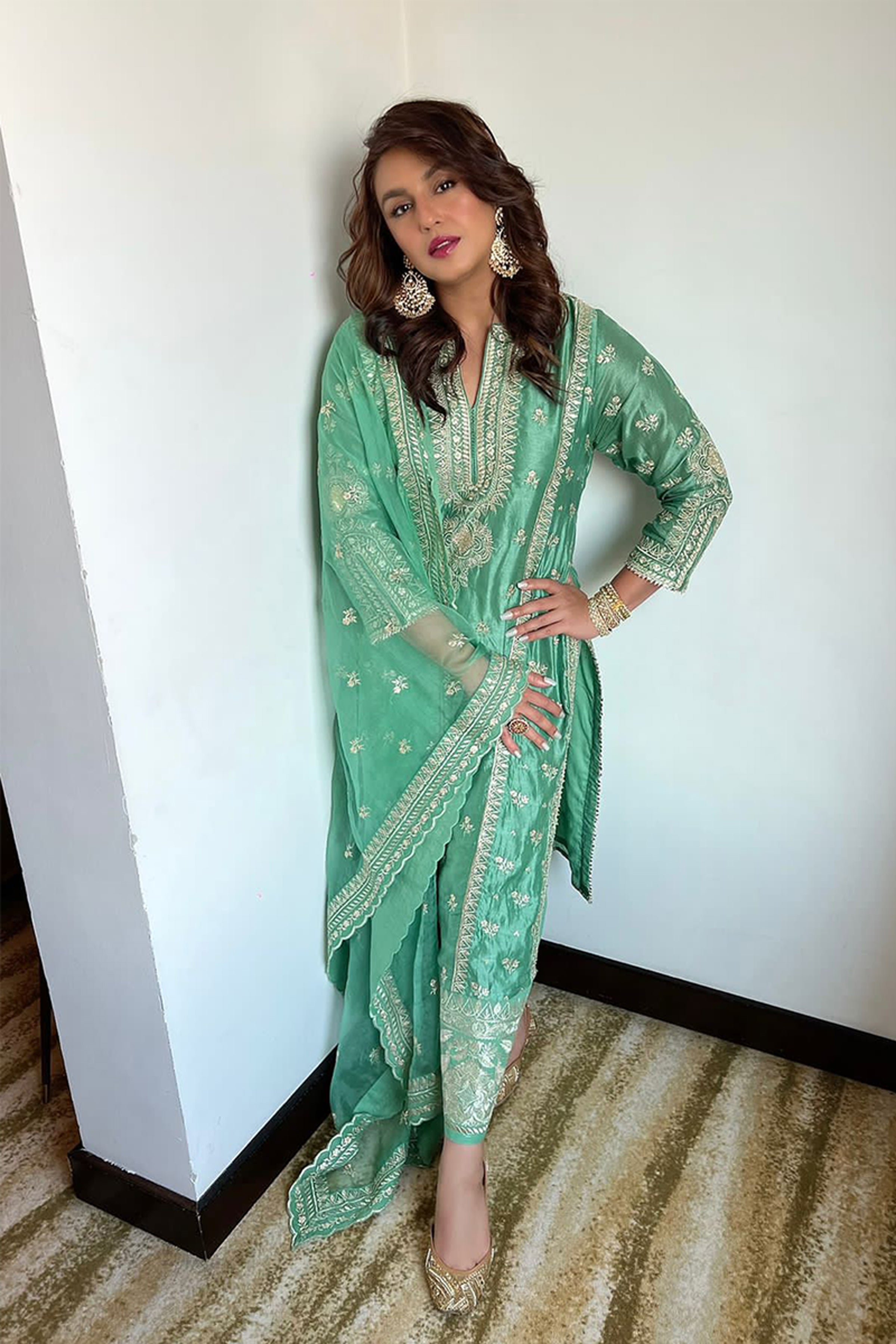 GOPI VAID PLAZO KURTA DUPATTA GREEN