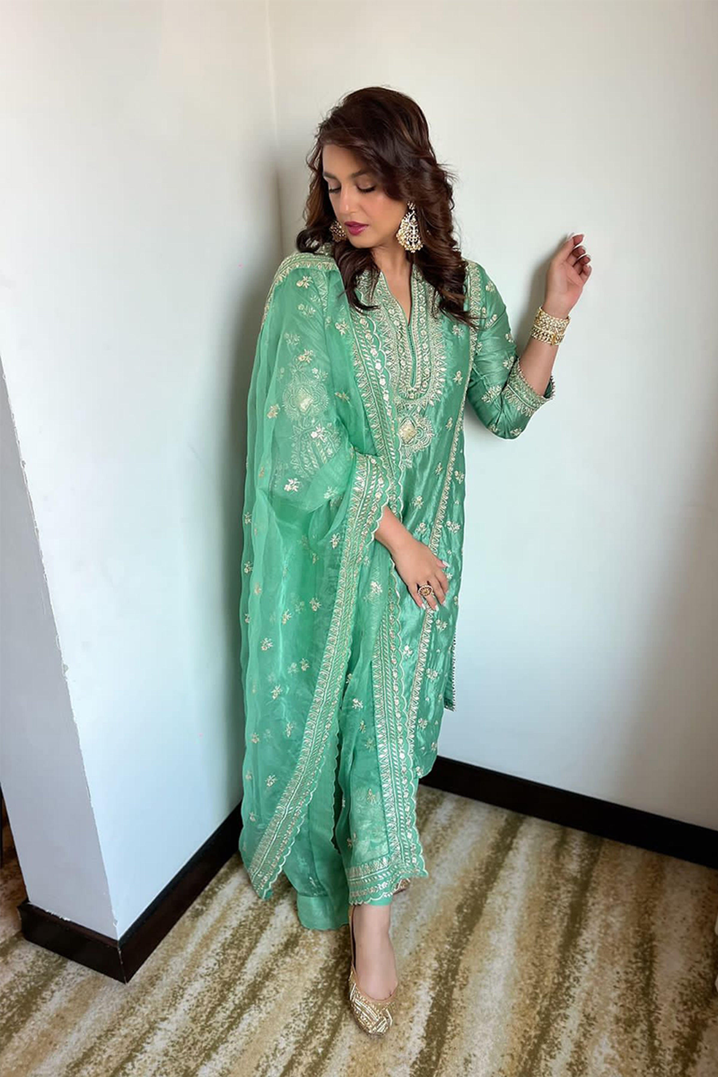 GOPI VAID PLAZO KURTA DUPATTA GREEN