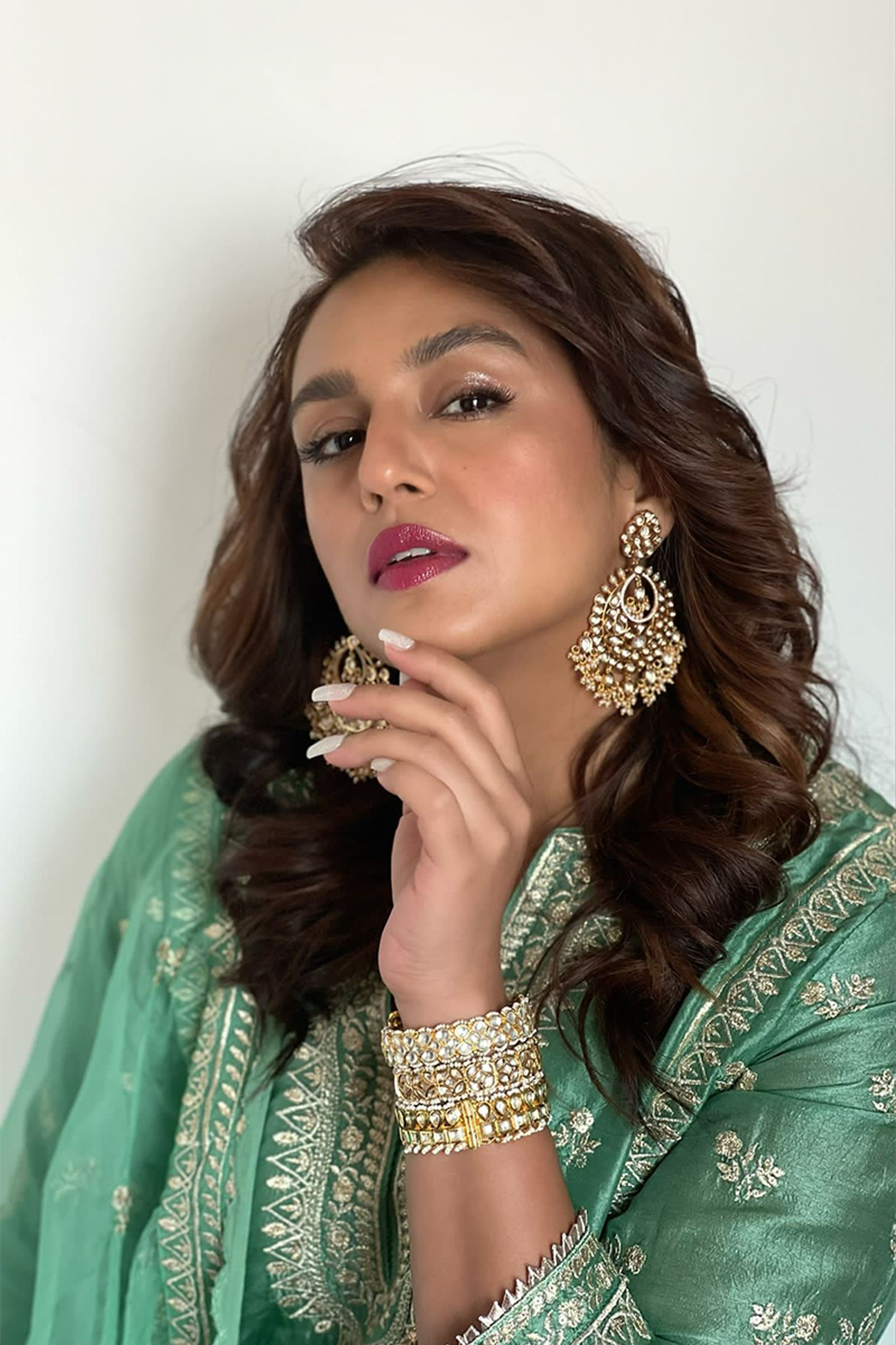 GOPI VAID PLAZO KURTA DUPATTA GREEN