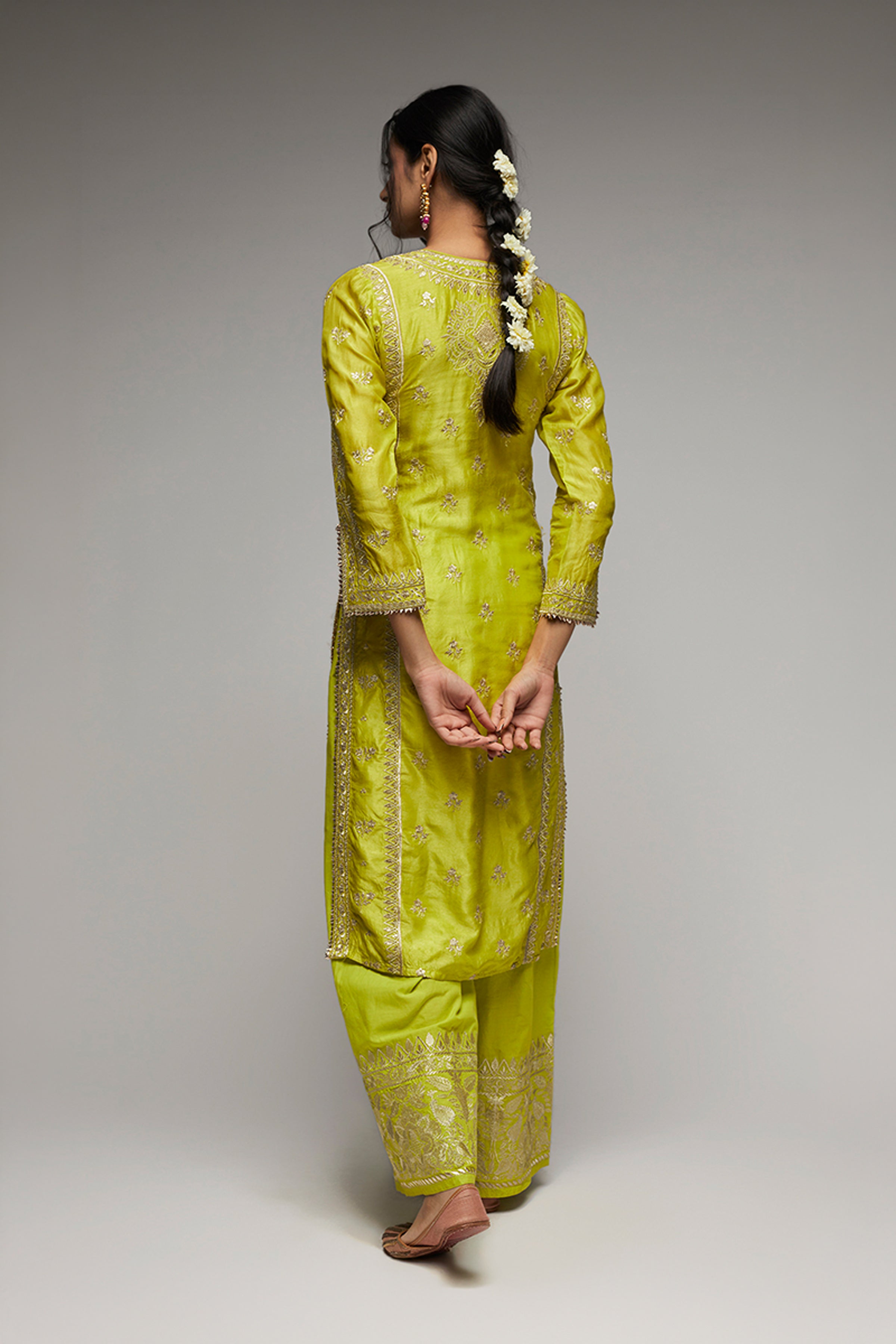 GOPI VAID PLAZO KURTA DUPATTA LIME GREEN
