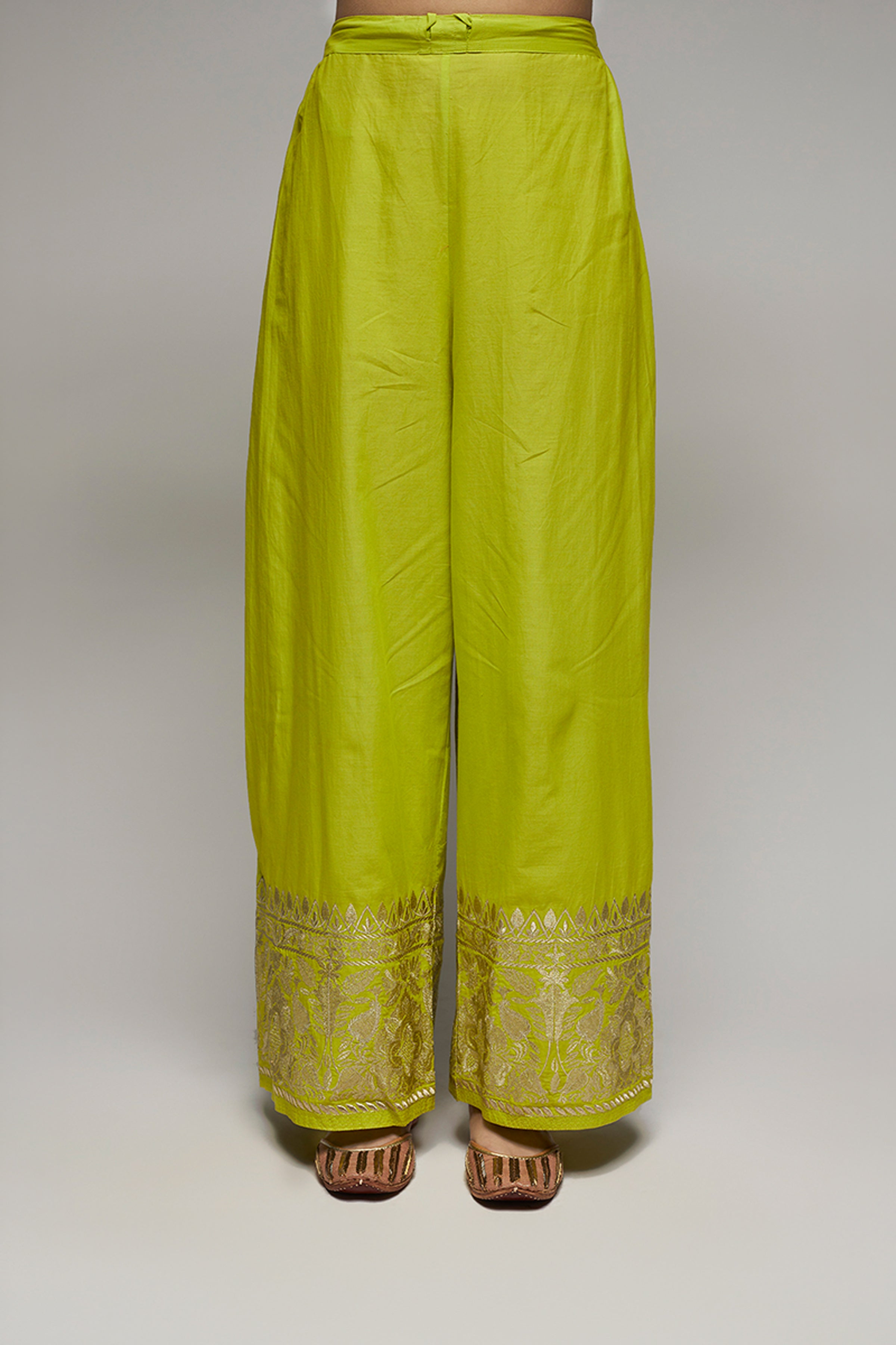 GOPI VAID PLAZO KURTA DUPATTA LIME GREEN