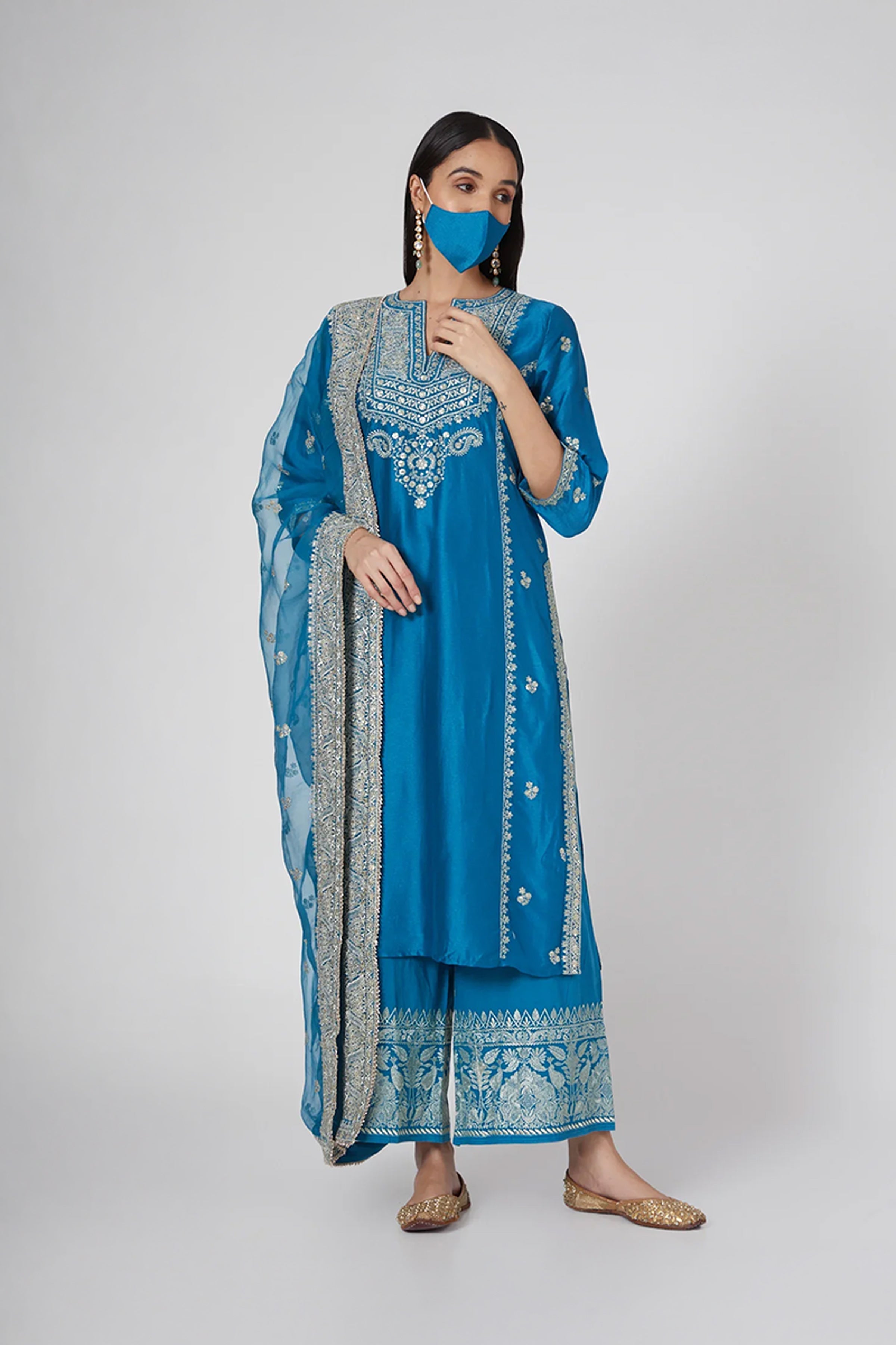 GOPI VAID PLAZO KURTA DUPATTA BLUE