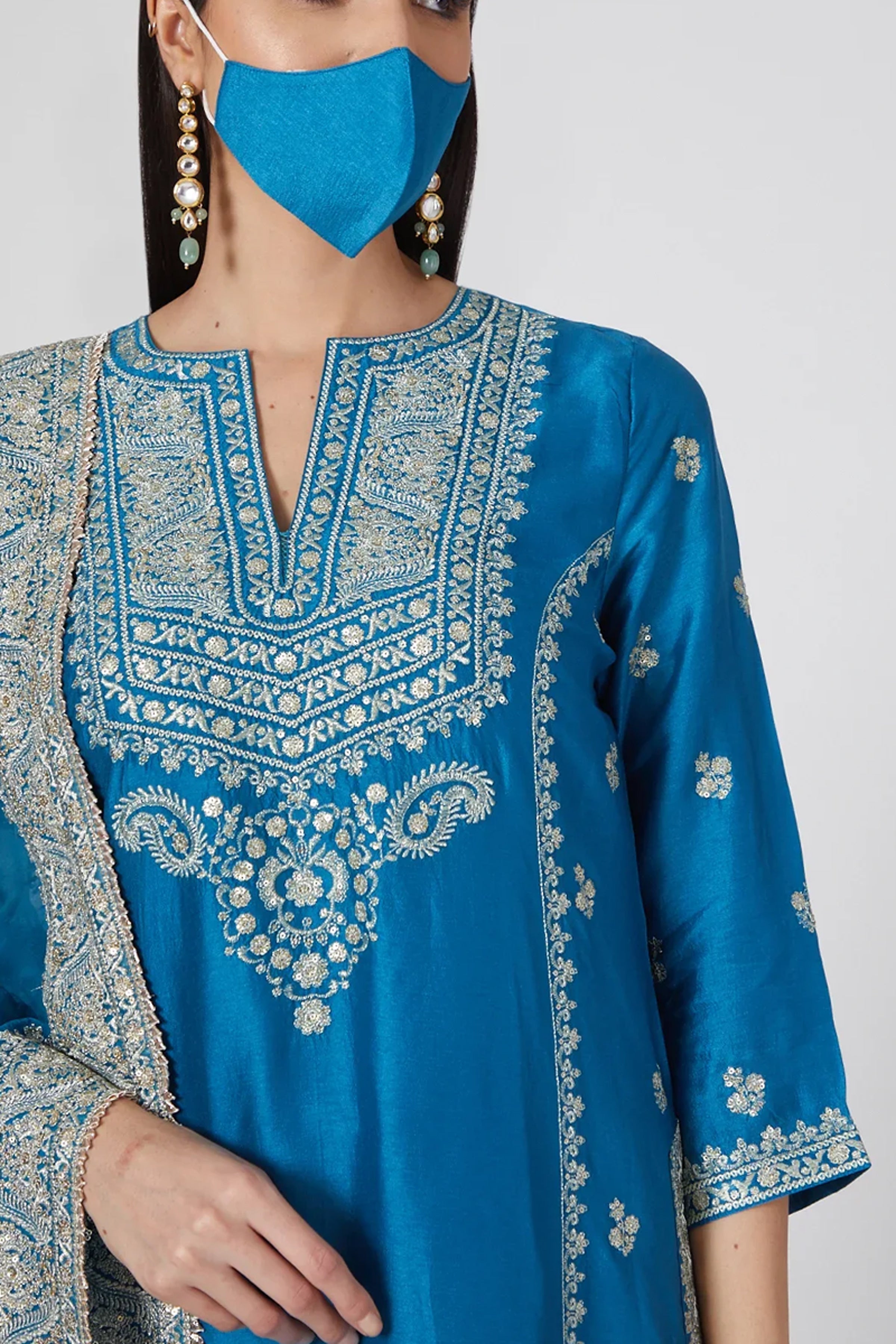 GOPI VAID PLAZO KURTA DUPATTA BLUE