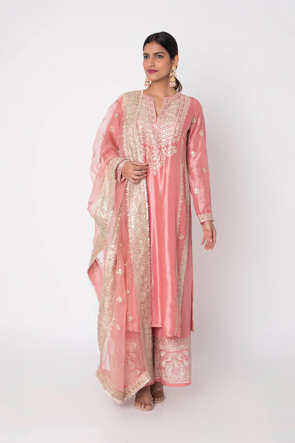 GOPI VAID PLAZO KURTA DUPATTA BLUSH PINK