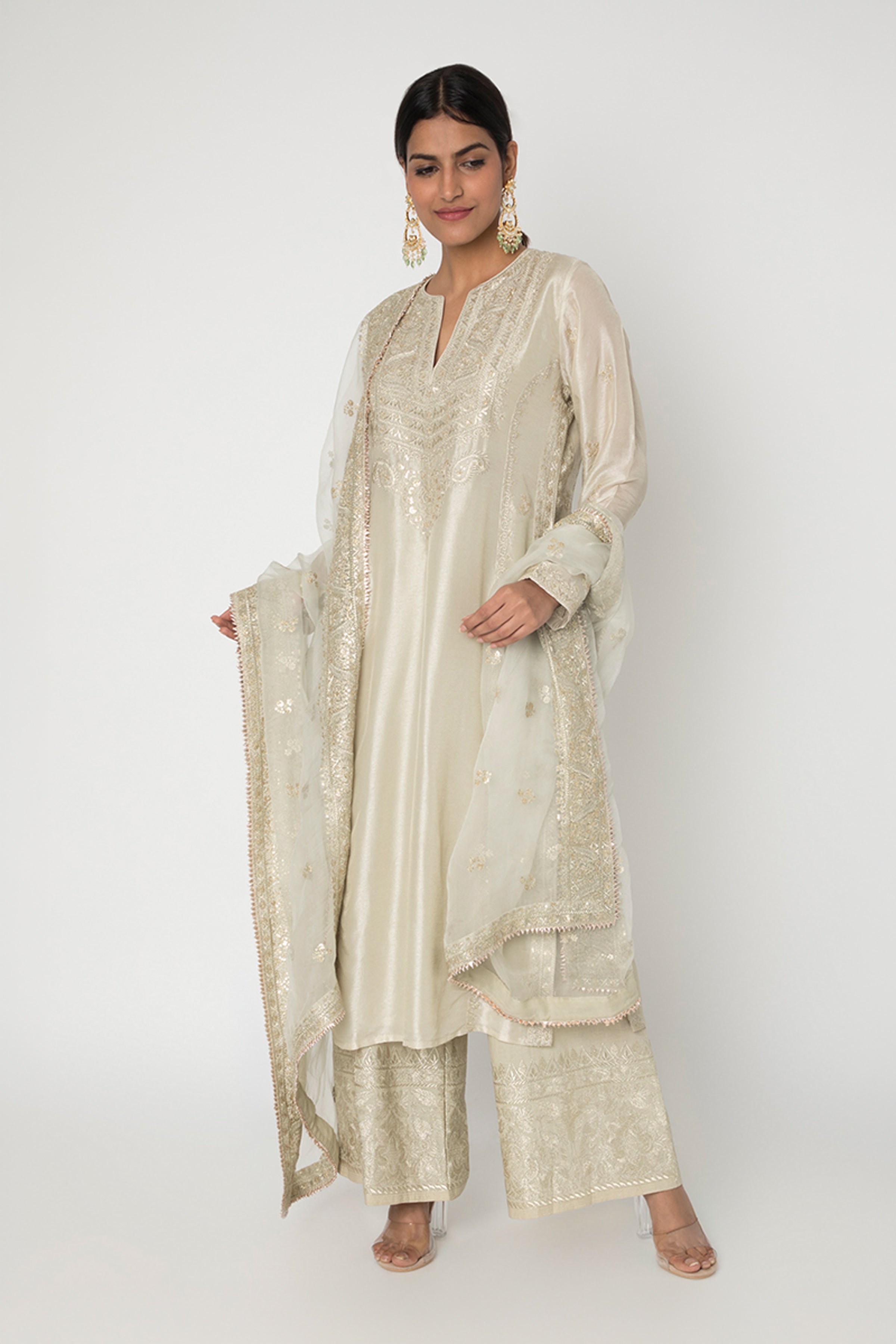 GOPI VAID PLAZO KURTA DUPATTA IVORY