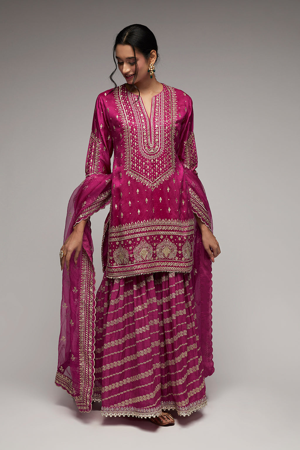 KURTI SHARARA DUPATTA RANI PINK