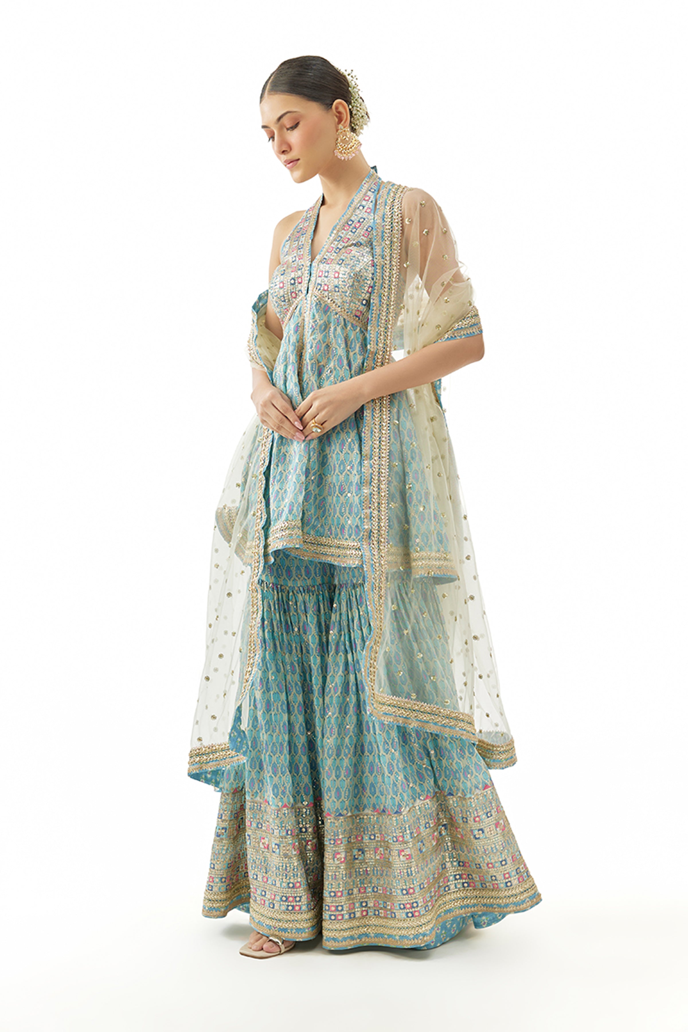 GOPI VAID PEPLUM SHARARA DUPATTA BLUE