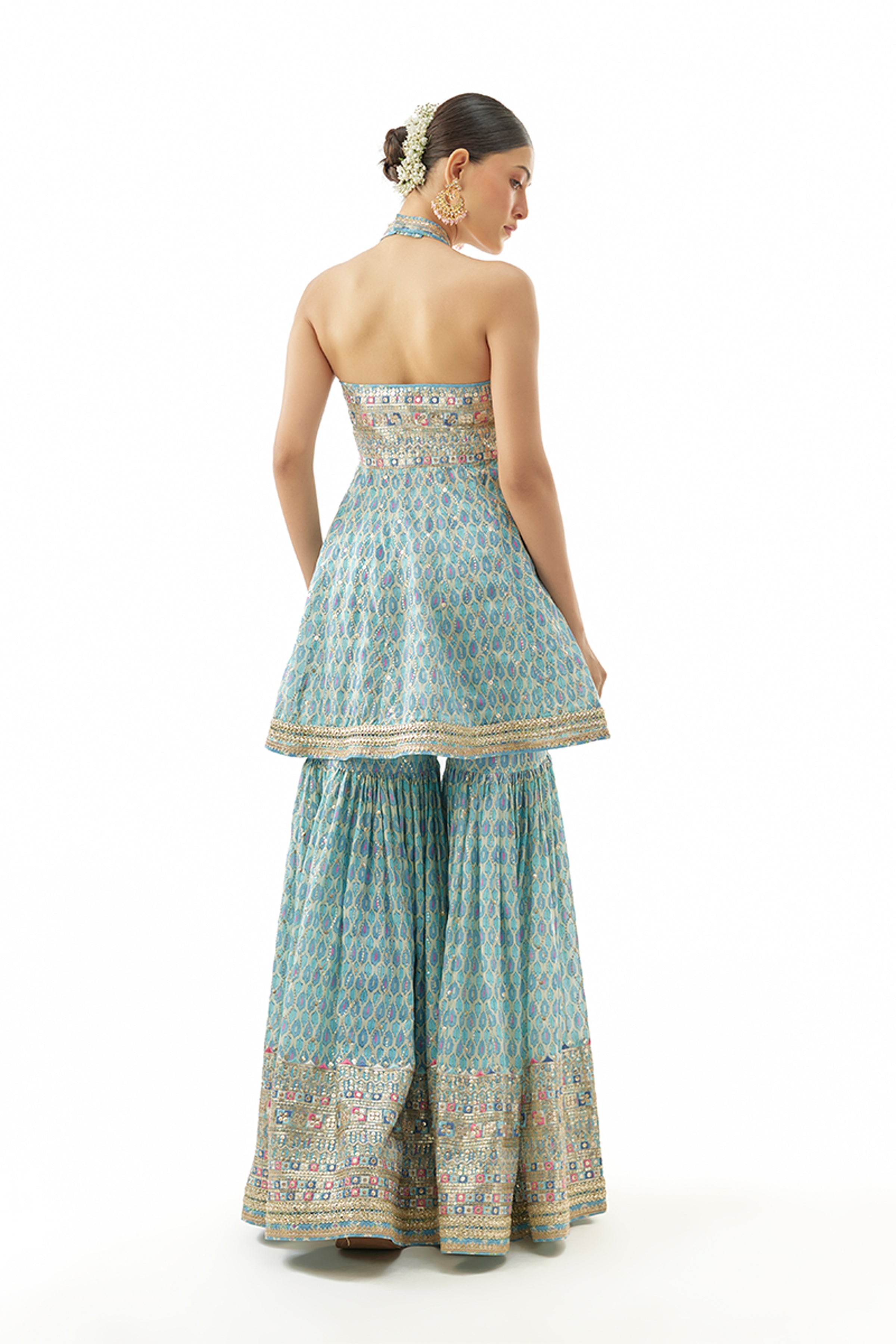 GOPI VAID PEPLUM SHARARA DUPATTA BLUE
