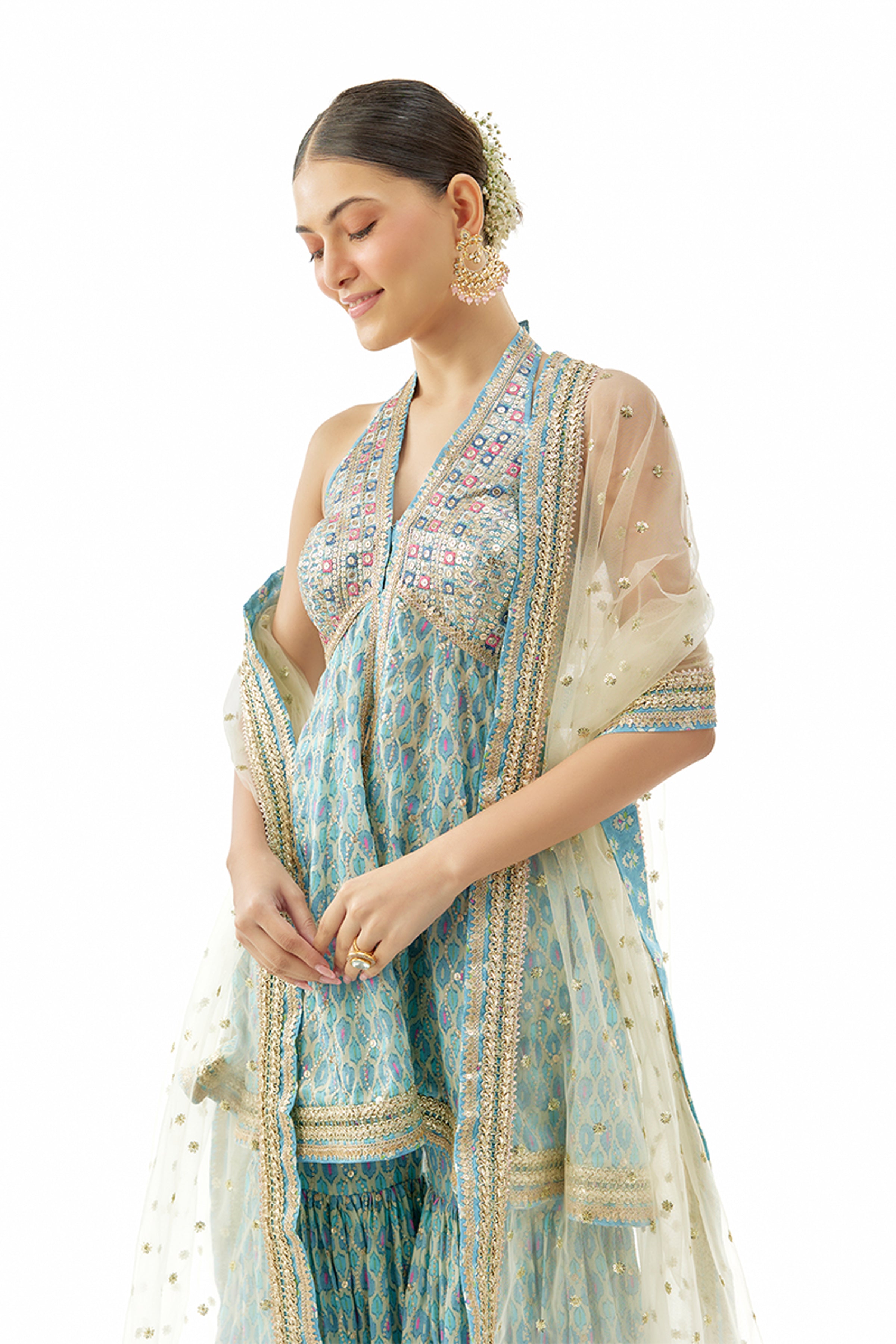GOPI VAID PEPLUM SHARARA DUPATTA BLUE