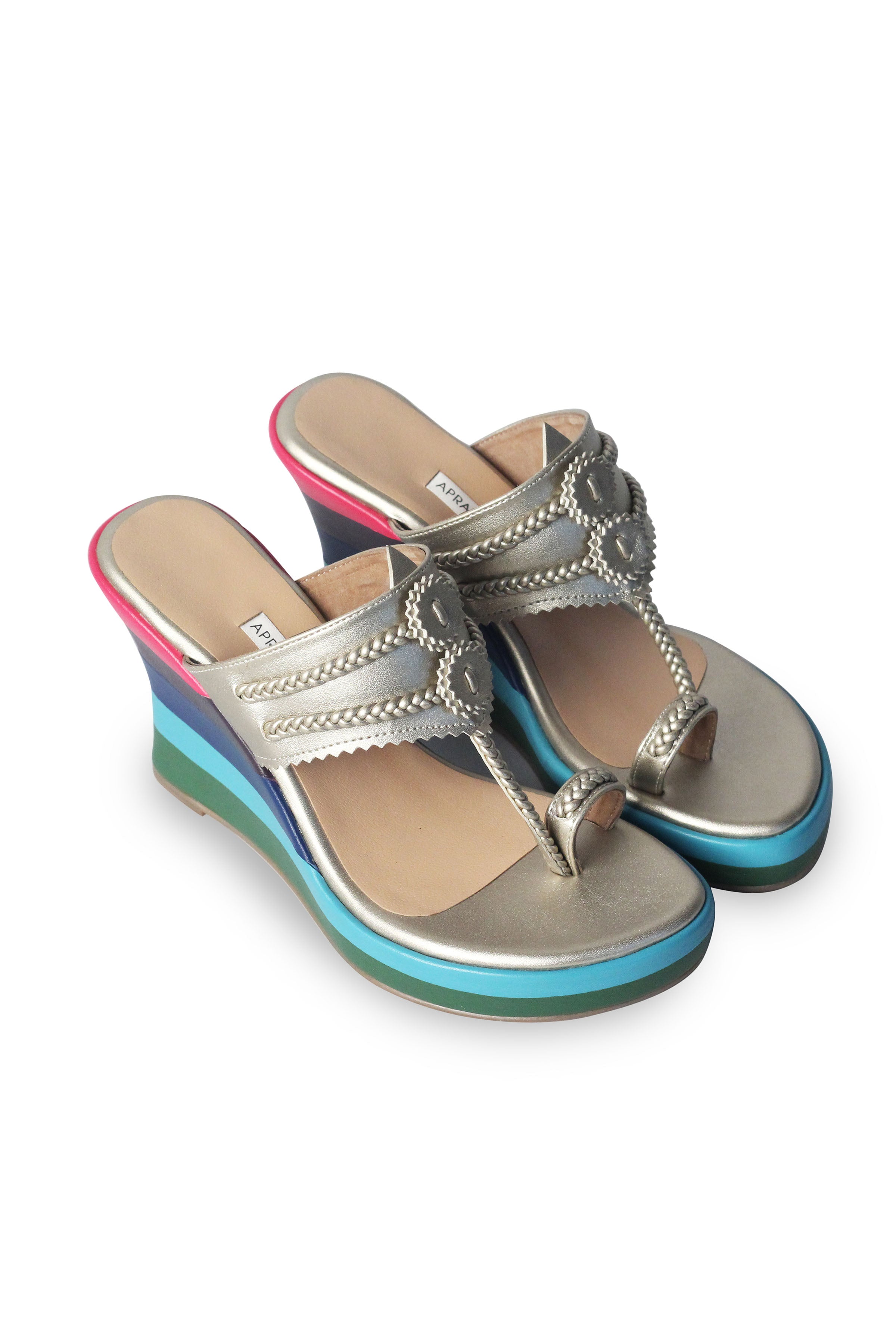 Blue Multicolour Wedge Heels