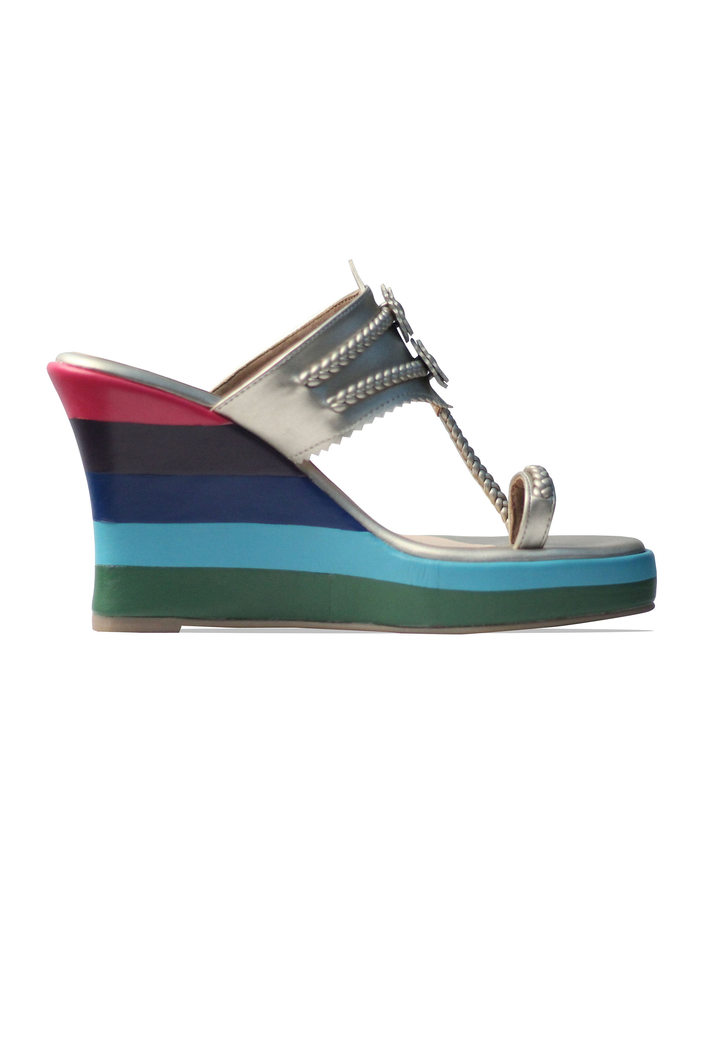 Blue Multicolour Wedge Heels