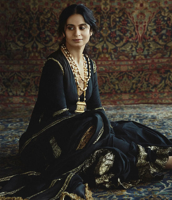 Anarkali Dupatta Churidar Black