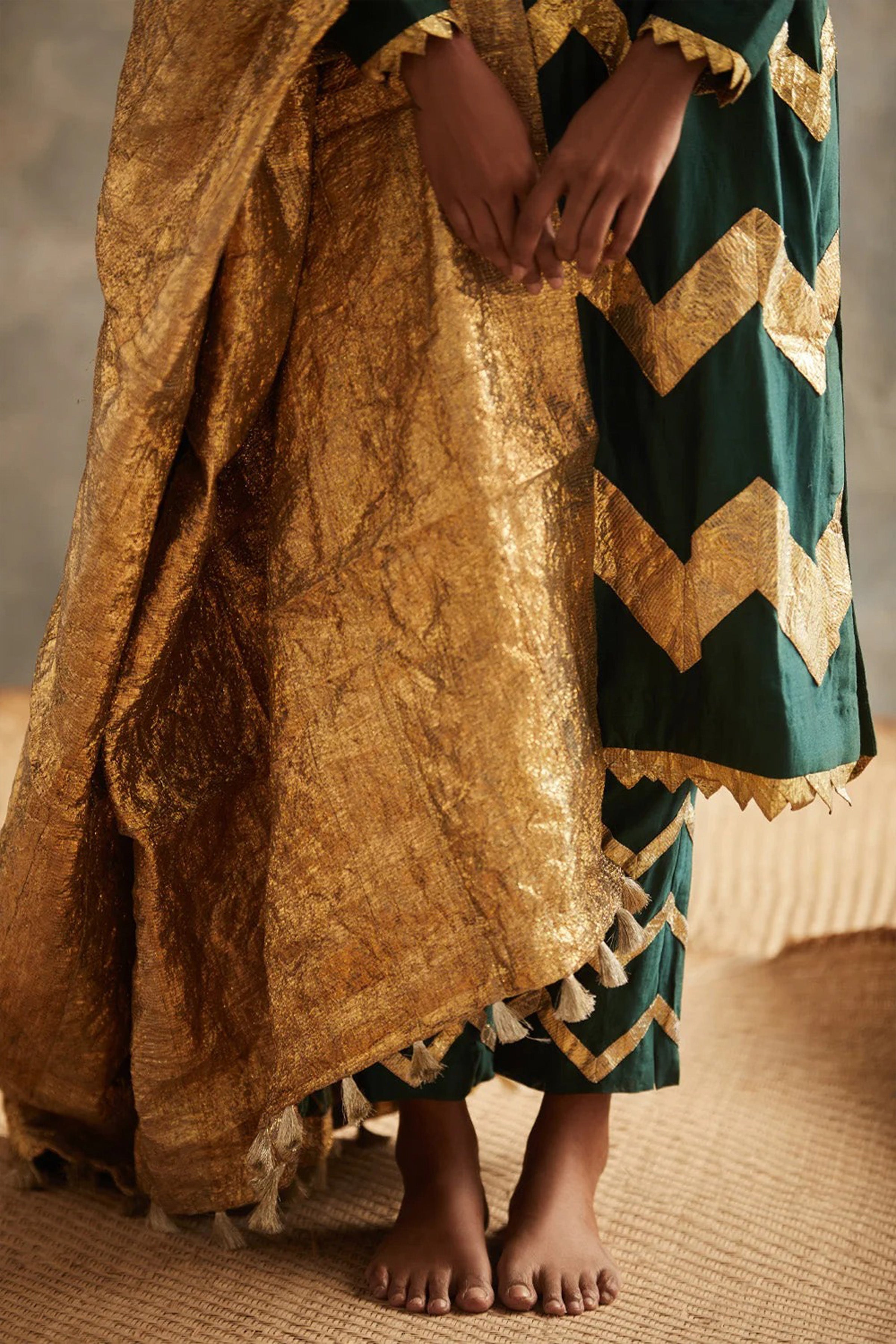 Kurta Pant Dupatta Bottle Green-Gold