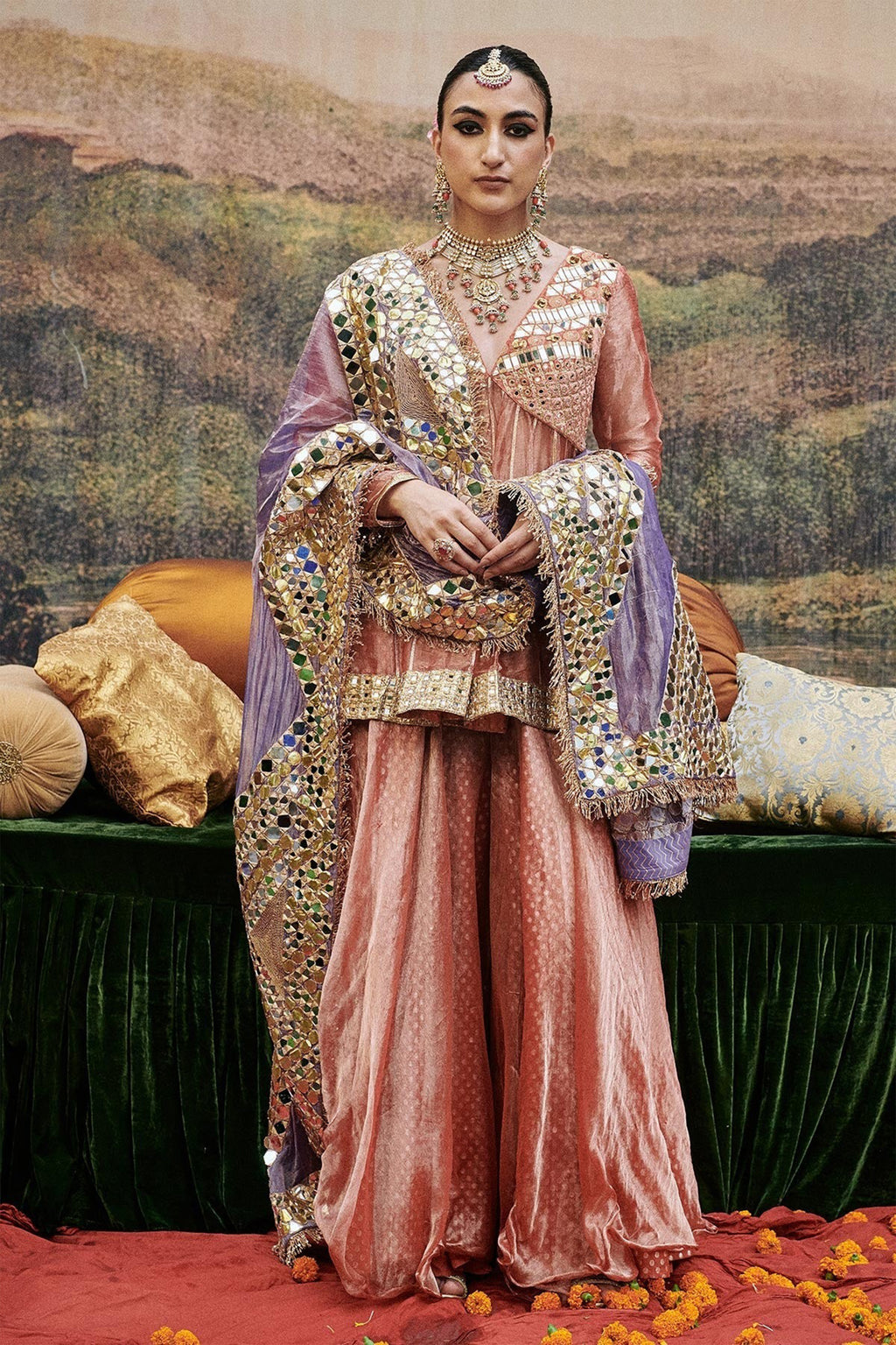 Sharara Peplum Dupatta Coral Teal