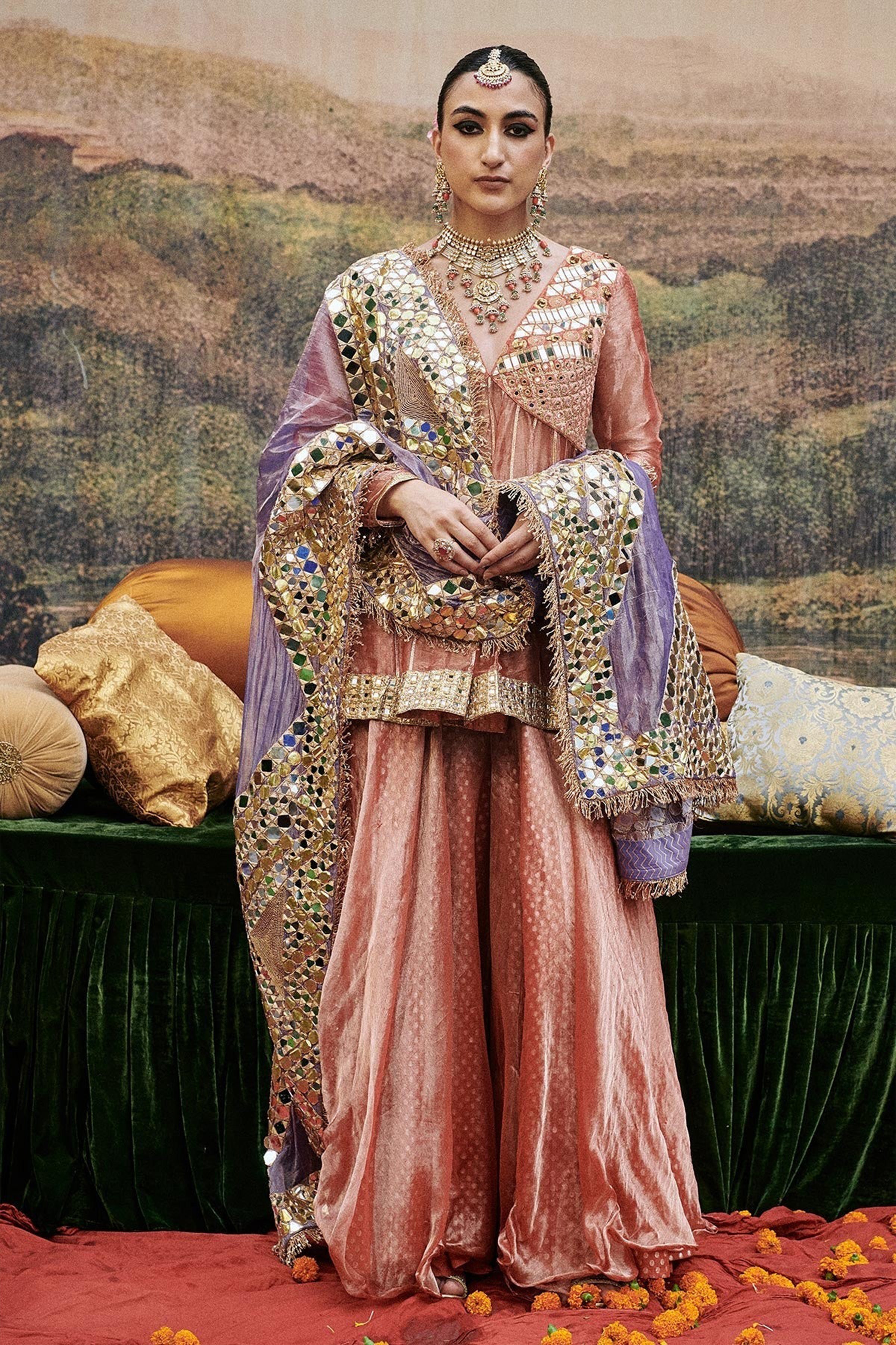 Sharara Peplum Dupatta Coral Teal