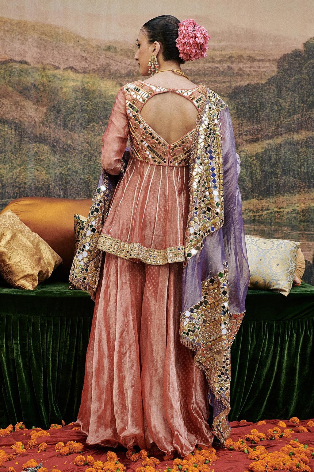 Sharara Peplum Dupatta Coral Teal