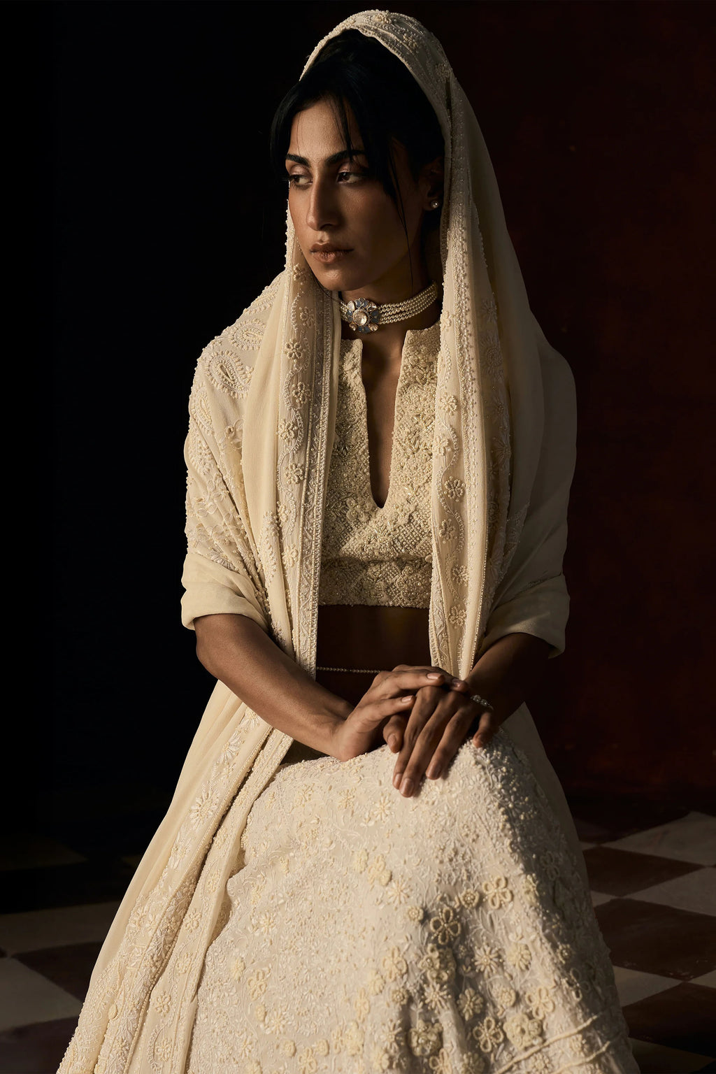 Lehenga Blouse Dupatta Off White
