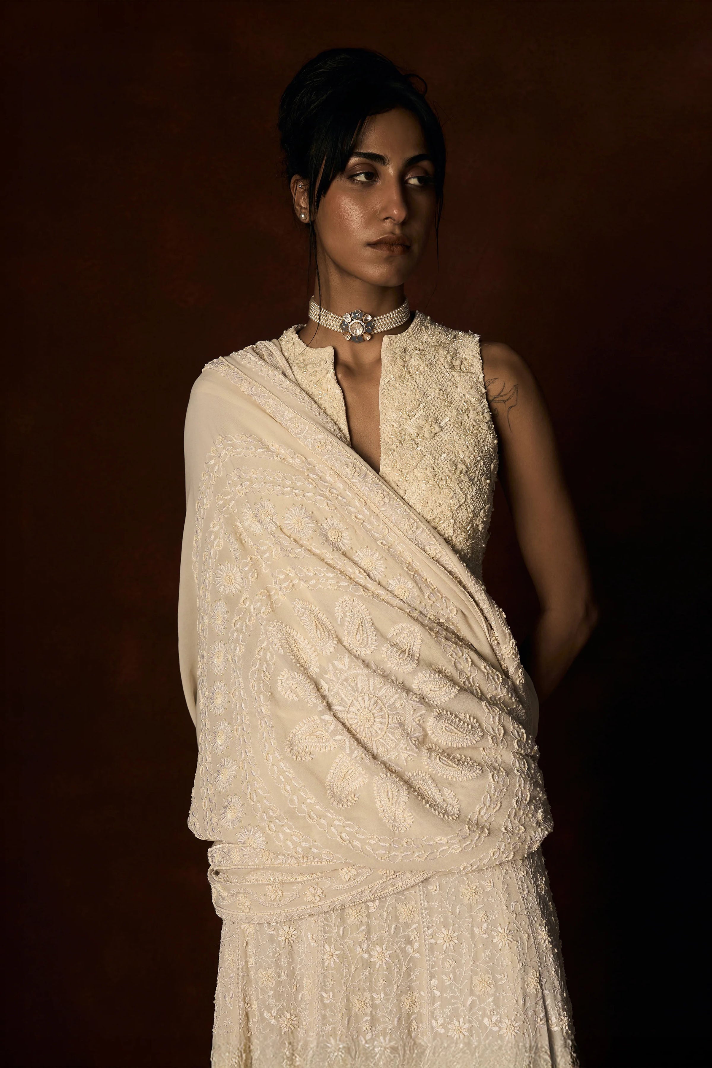 Lehenga Blouse Dupatta Off White