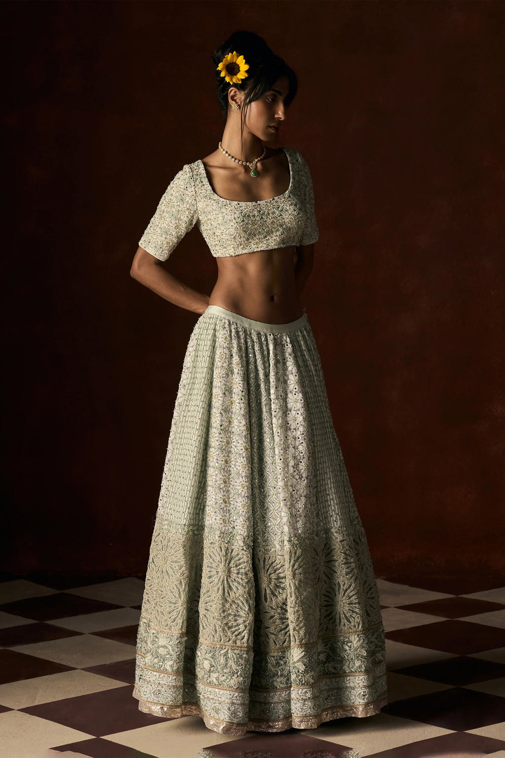 Lehenga Blouse Dupatta Green
