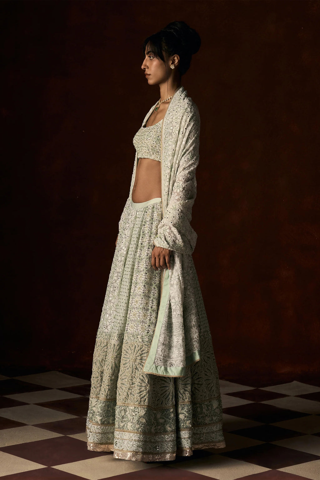 Lehenga Blouse Dupatta Green