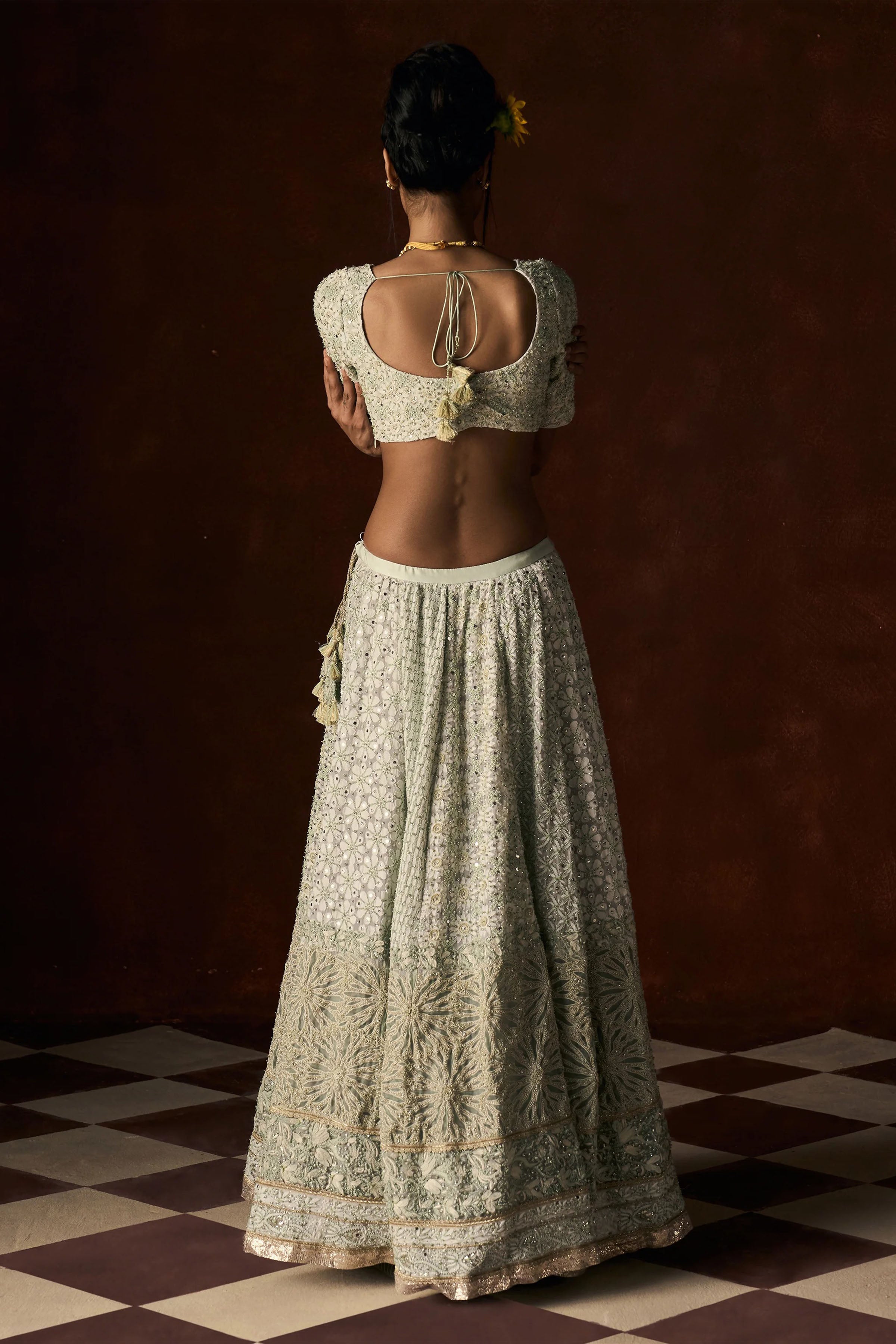 Lehenga Blouse Dupatta Green