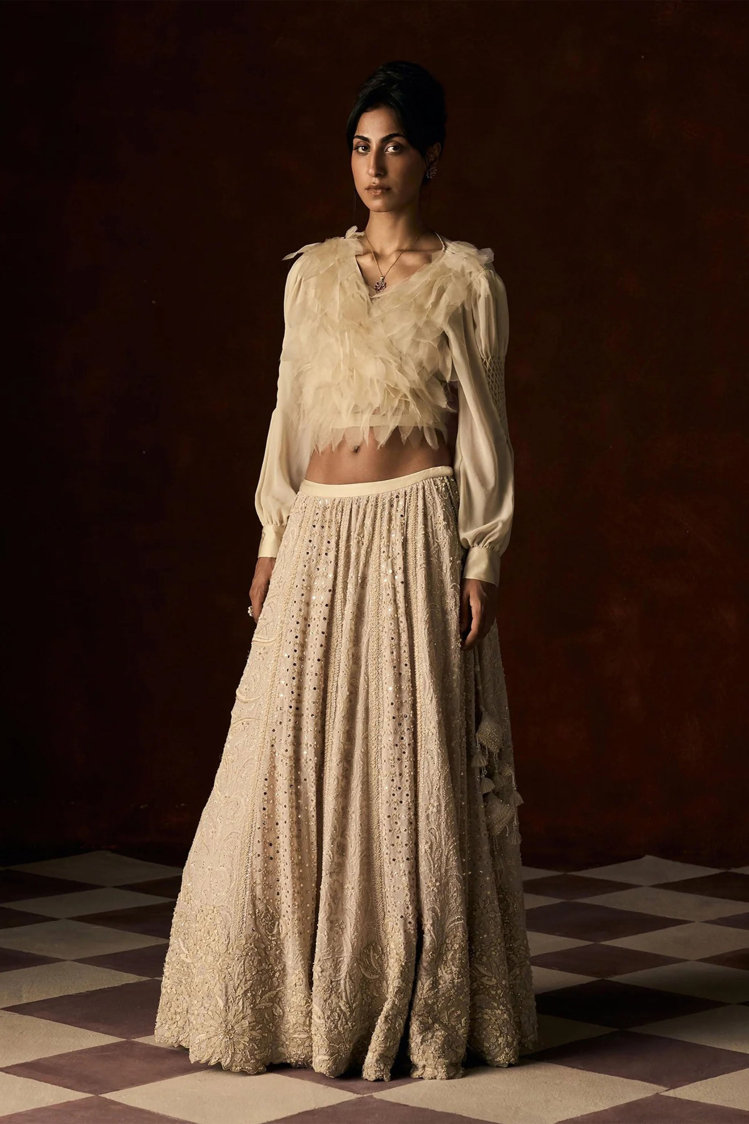 Lehenga Wrap Blouse Beige