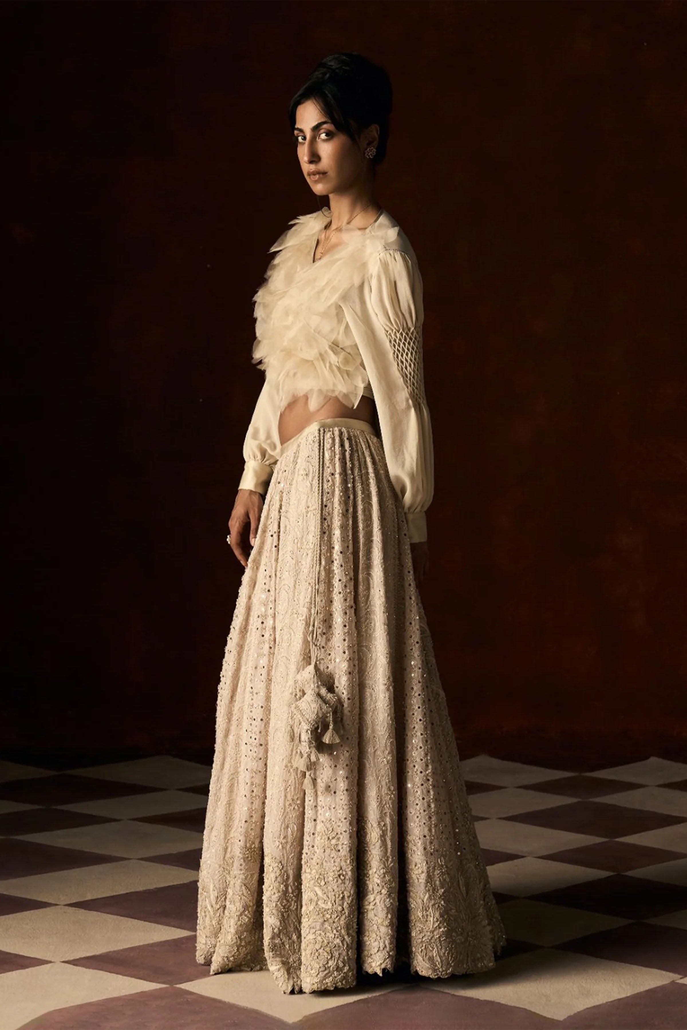 Lehenga Wrap Blouse Beige