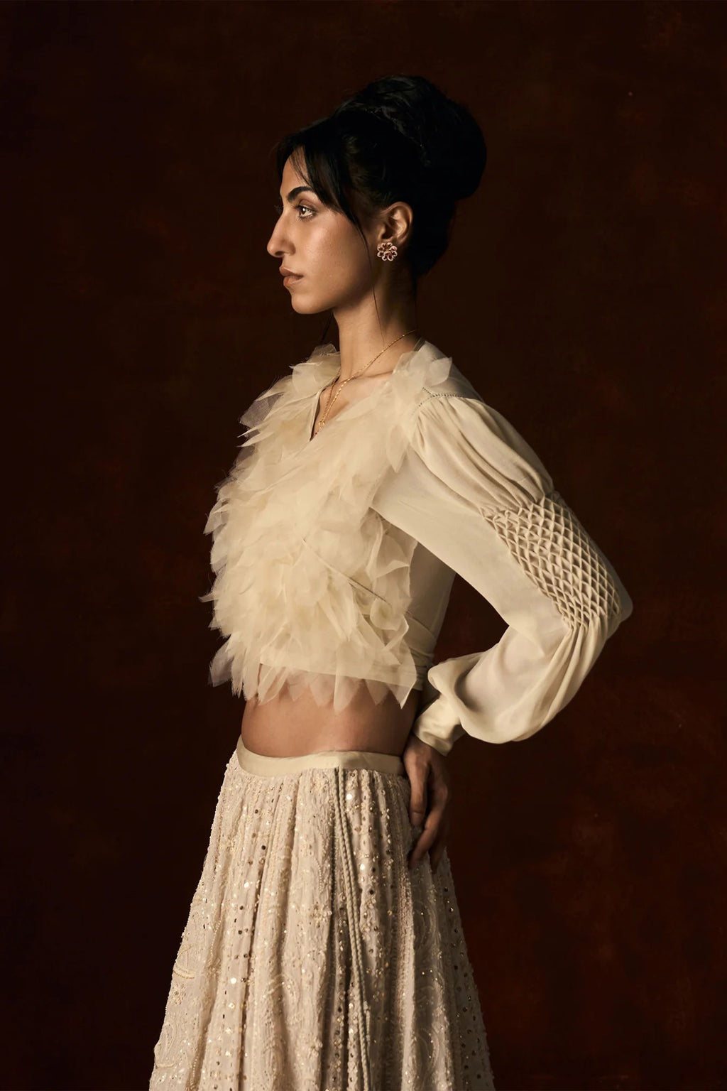 Lehenga Wrap Blouse Beige