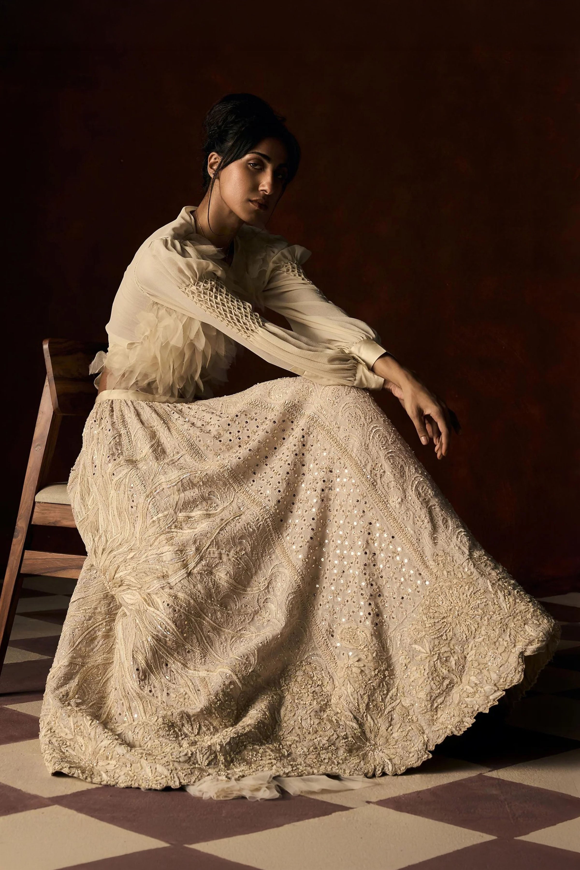 Lehenga Wrap Blouse Beige