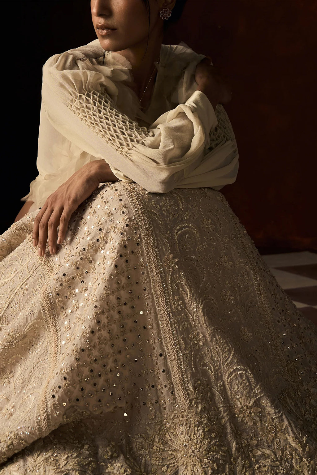 Lehenga Wrap Blouse Beige