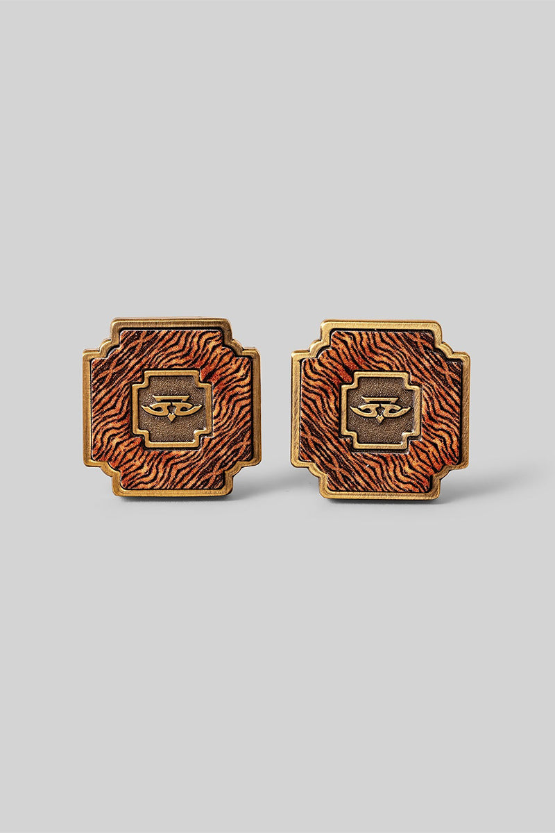 Cufflinks Orange Antique-Gold Black-White
