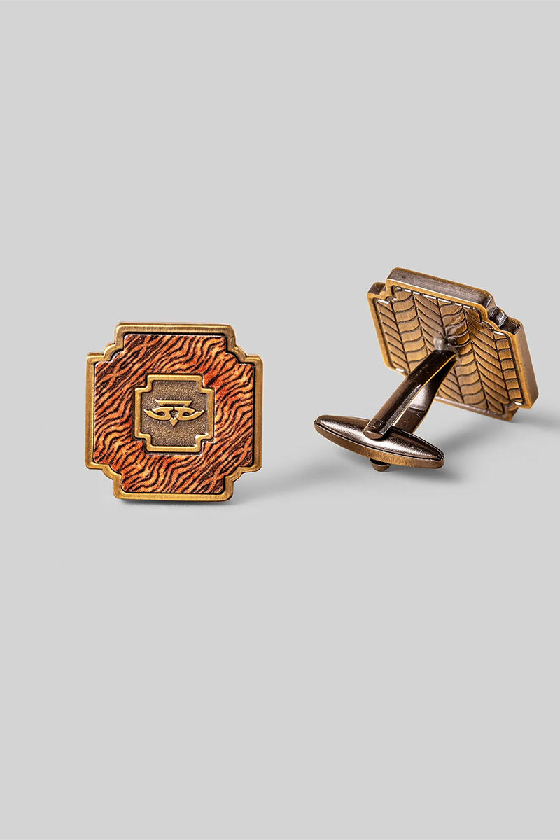 Cufflinks Orange Antique-Gold Black-White