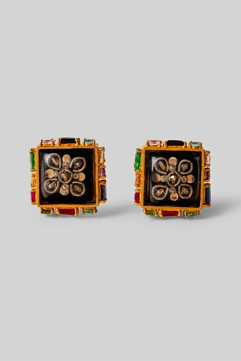Cufflinks Antique-Gold-Black Chevron Phoenix