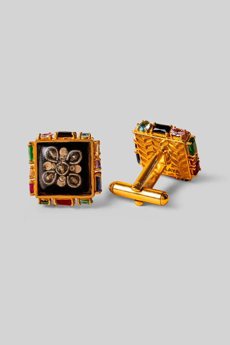 Cufflinks Antique-Gold-Black Chevron Phoenix