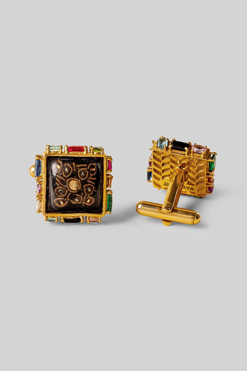 Cufflinks  Gold-Black-Brass White Orange