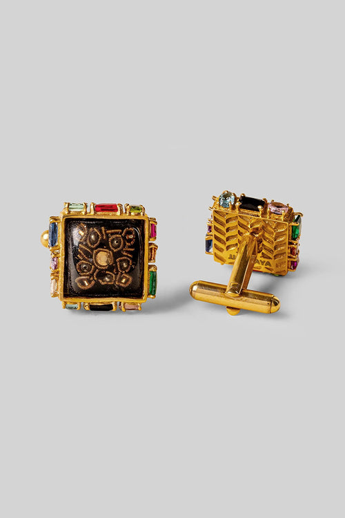 Cufflinks  Gold-Black-Brass White Orange