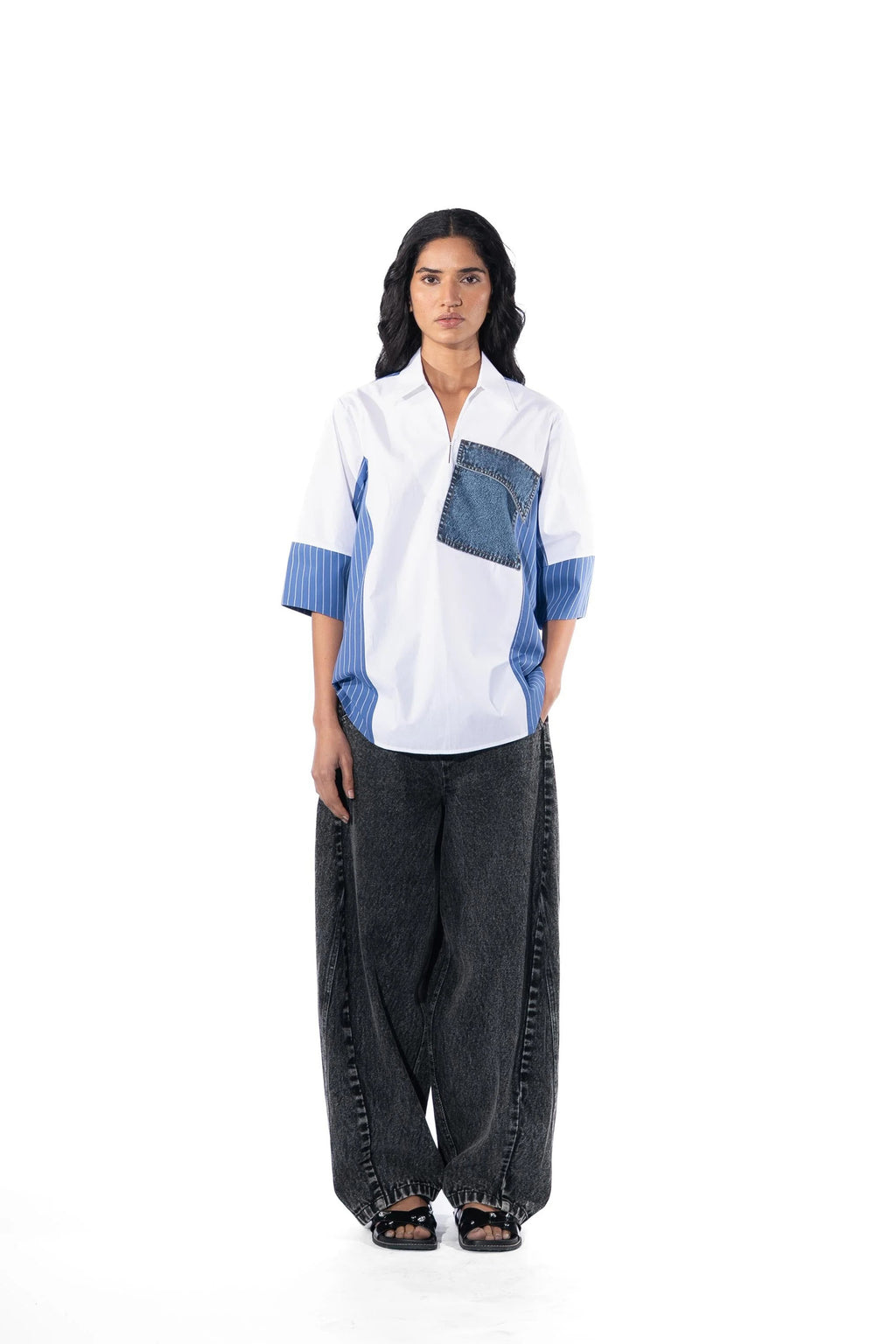 Shirt White and Blue Striper