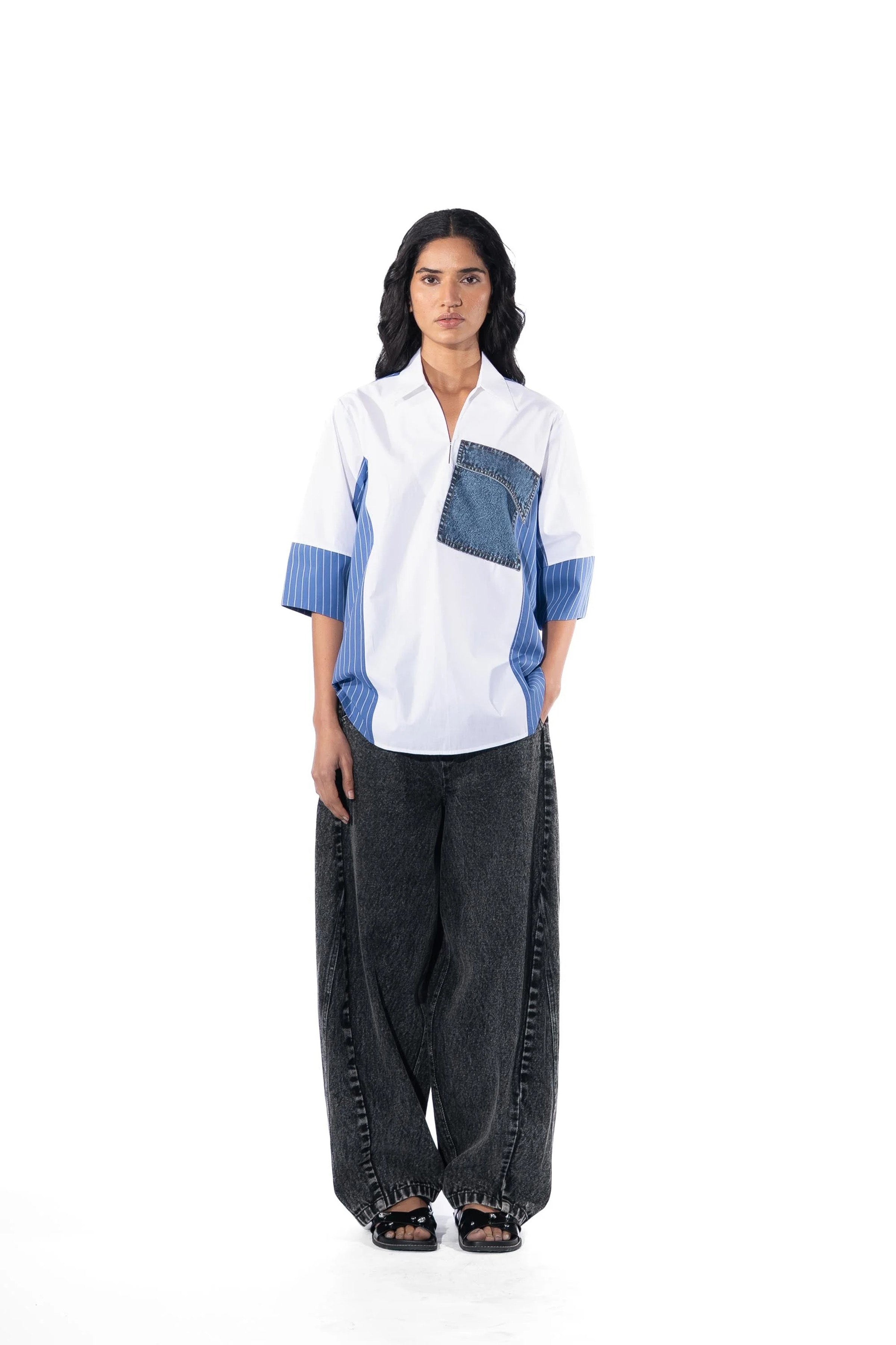 Shirt White and Blue Striper