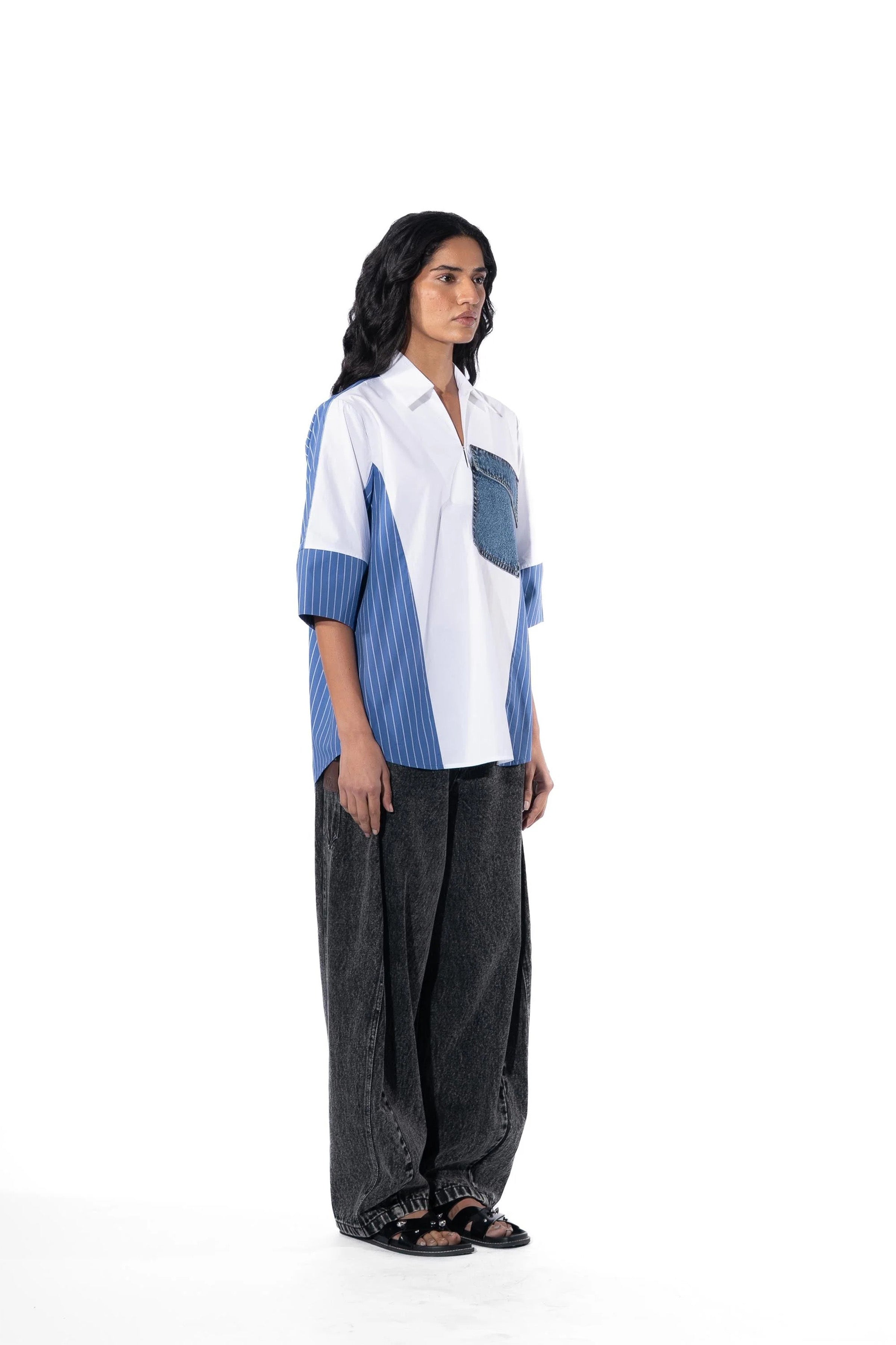 Shirt White and Blue Striper