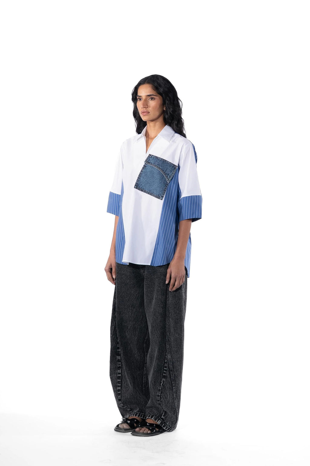 Shirt White and Blue Striper