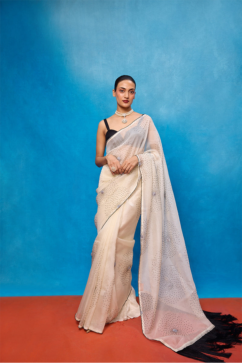 Saree Blouse Fabric Off-white Ice-blue