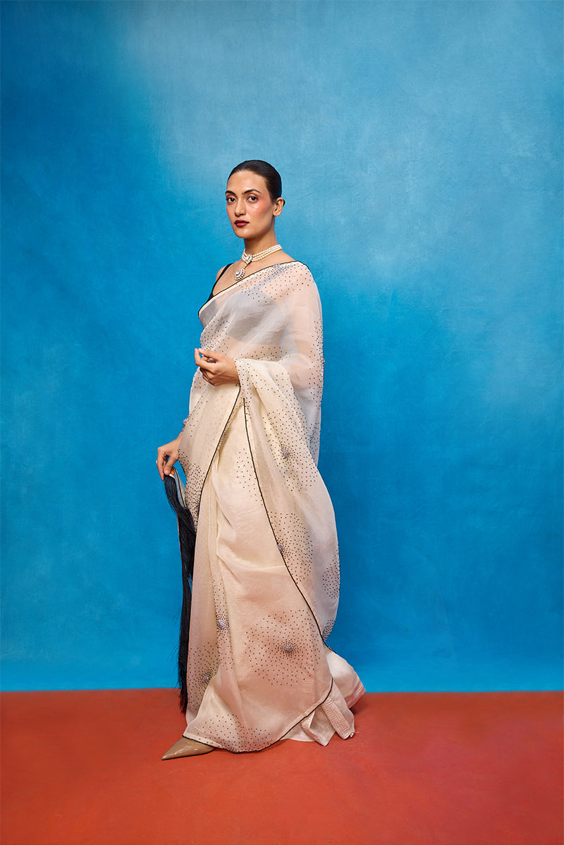 Saree Blouse Fabric Off-white Ice-blue