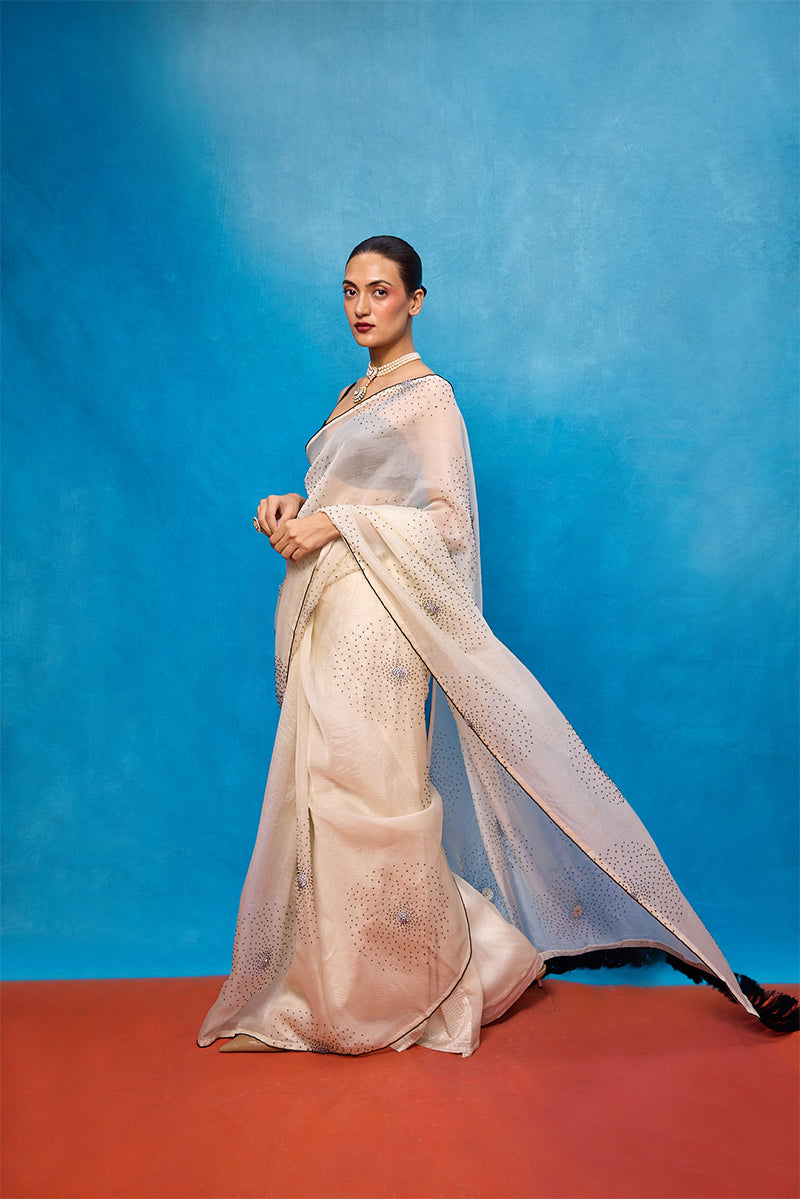Saree Blouse Fabric Off-white Ice-blue