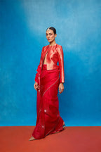 Saree Blouse Fabric Red Off-White