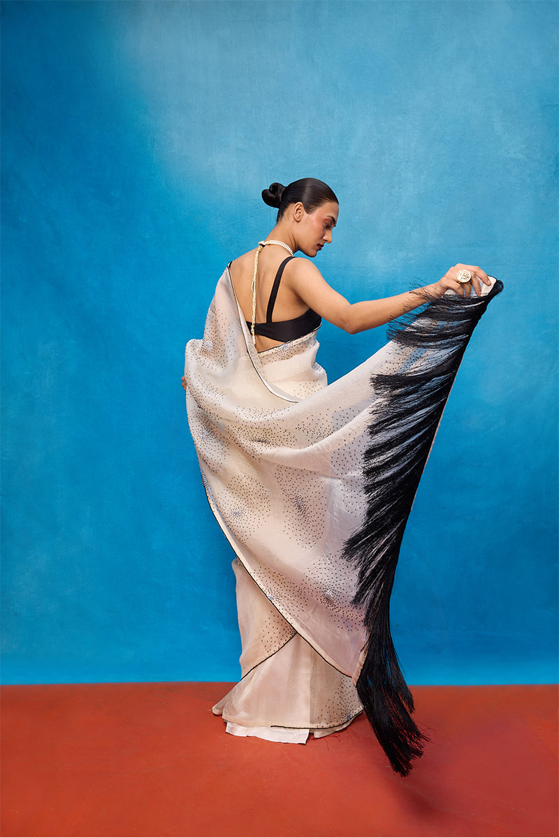 Saree Blouse Fabric Off-white Ice-blue