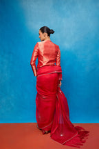 Saree Blouse Fabric Red Off-White